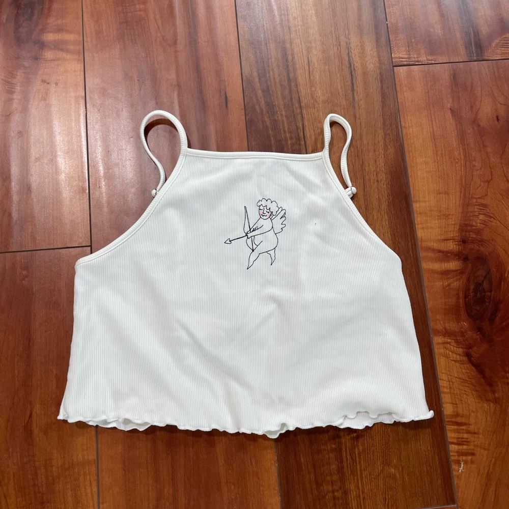 White Tank Top with Angel Graphic